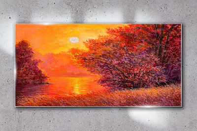 Glasbild Goldene Stunde am See