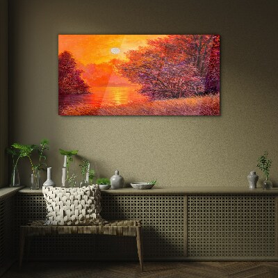 Glasbild Goldene Stunde am See