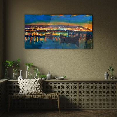 Glasbild Die Bucht im Schein des Sonnenuntergangs