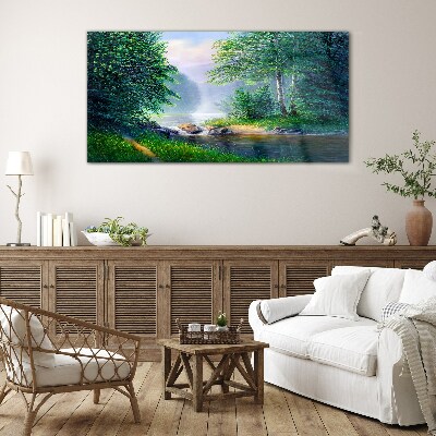 Glasbild Eine friedliche Landschaft am Fluss