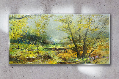 Glasbild Frühlingslandschaft mit Bäumen