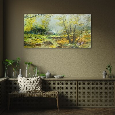 Glasbild Frühlingslandschaft mit Bäumen