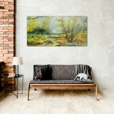 Glasbild Frühlingslandschaft mit Bäumen