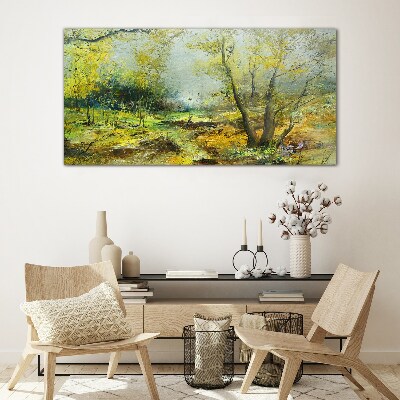 Glasbild Frühlingslandschaft mit Bäumen