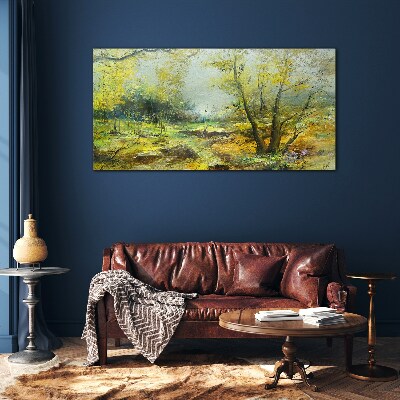 Glasbild Frühlingslandschaft mit Bäumen