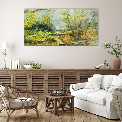 Glasbild Frühlingslandschaft mit Bäumen
