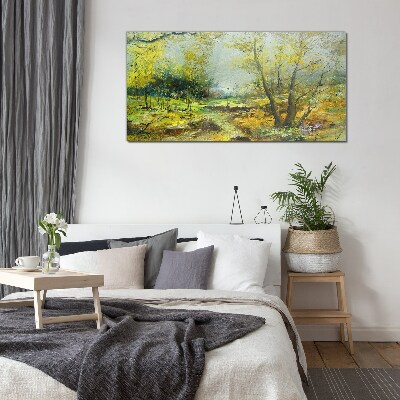 Glasbild Frühlingslandschaft mit Bäumen