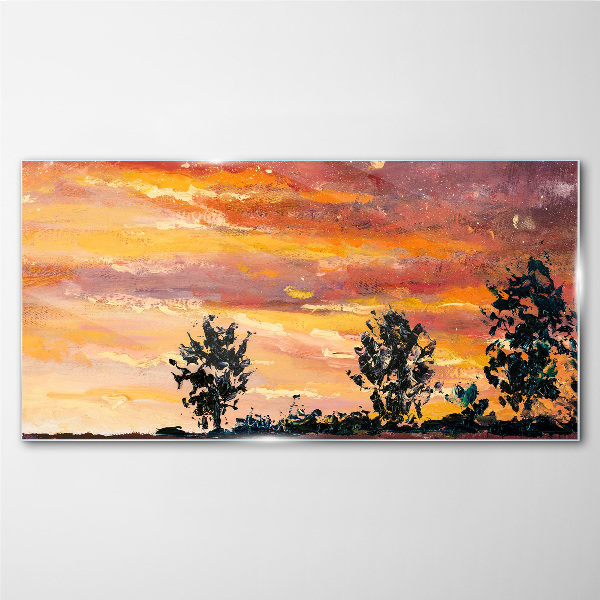 Glasbild Sonnenuntergang über den Bäumen