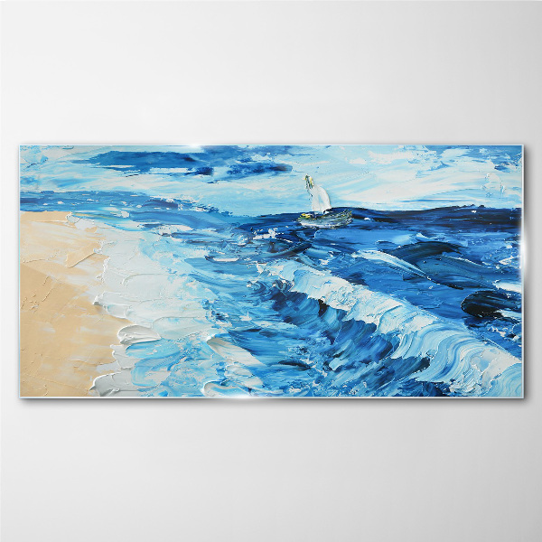 Glasbild Ruhige See mit einem Segelboot