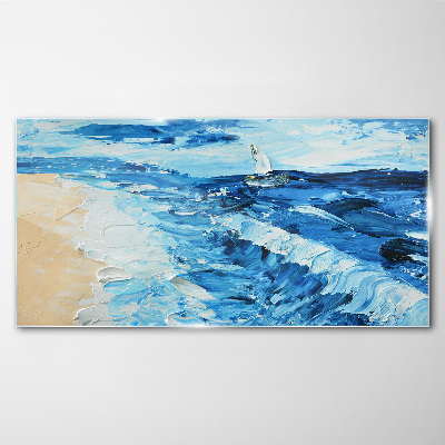 Glasbild Ruhige See mit einem Segelboot