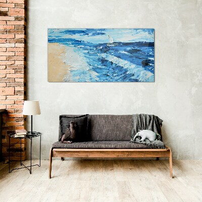 Glasbild Ruhige See mit einem Segelboot