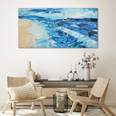 Glasbild Ruhige See mit einem Segelboot