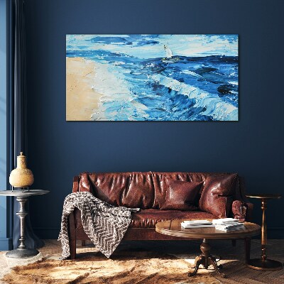 Glasbild Ruhige See mit einem Segelboot