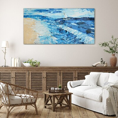 Glasbild Ruhige See mit einem Segelboot