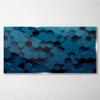 Glasbild Geometrische Sechsecke in Blautönen