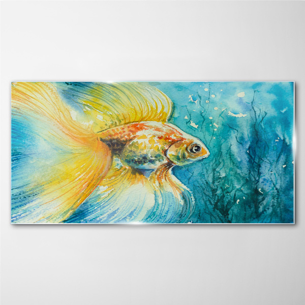 Glasbild Goldfische in gefärbtem Wasser