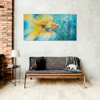 Glasbild Goldfische in gefärbtem Wasser