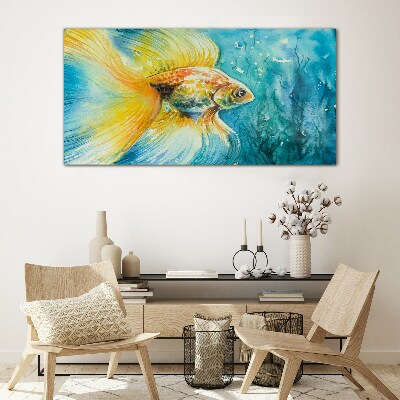 Glasbild Goldfische in gefärbtem Wasser