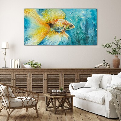 Glasbild Goldfische in gefärbtem Wasser