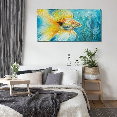Glasbild Goldfische in gefärbtem Wasser