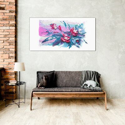Glasbild Ein Blumenarrangement in intensiven Farben