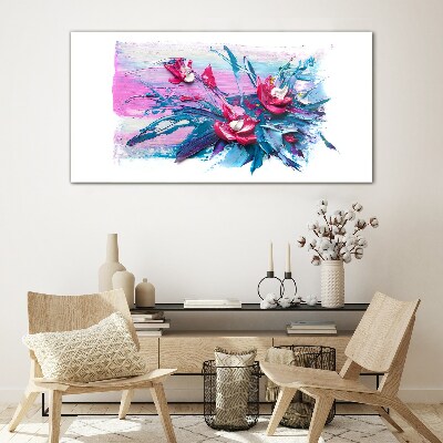 Glasbild Ein Blumenarrangement in intensiven Farben