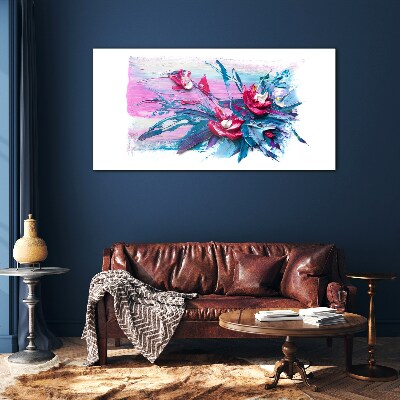 Glasbild Ein Blumenarrangement in intensiven Farben