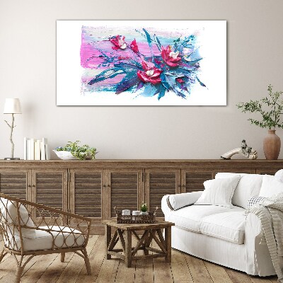 Glasbild Ein Blumenarrangement in intensiven Farben