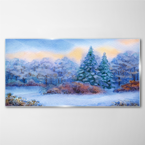 Glasbild Winterlandschaft in Pastellfarben