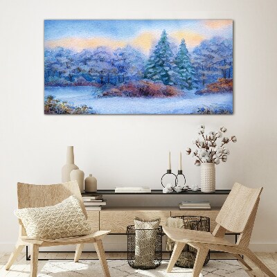 Glasbild Winterlandschaft in Pastellfarben
