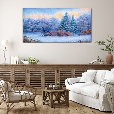 Glasbild Winterlandschaft in Pastellfarben