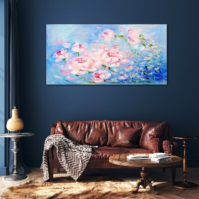 Glasbild Florale Harmonie in Blau