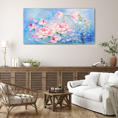 Glasbild Florale Harmonie in Blau
