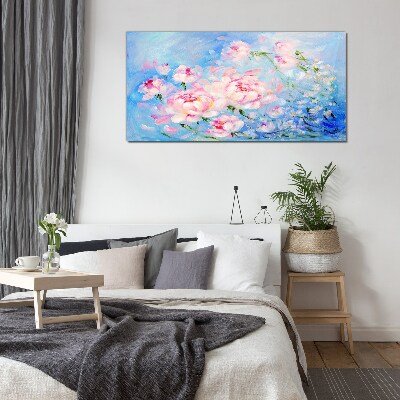Glasbild Florale Harmonie in Blau