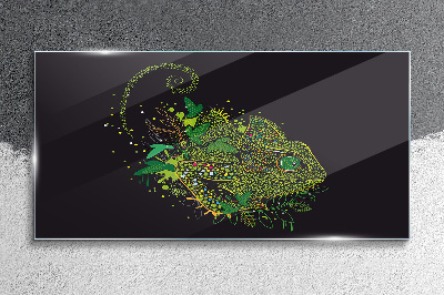 Glasbild Chamäleon in Grün