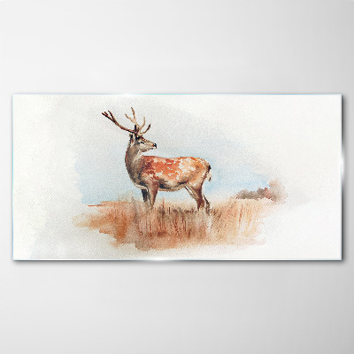 Glasbild Hirsch auf der Wiese