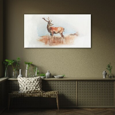 Glasbild Hirsch auf der Wiese