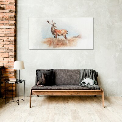 Glasbild Hirsch auf der Wiese