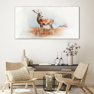 Glasbild Hirsch auf der Wiese