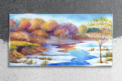 Glasbild Aquarell-Flussbäume