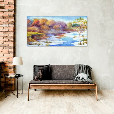 Glasbild Aquarell-Flussbäume