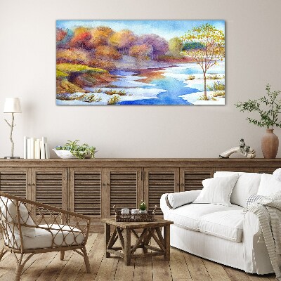 Glasbild Frühlingslandschaft am Fluss