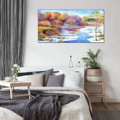 Glasbild Aquarell-Flussbäume