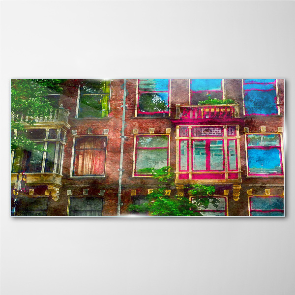 Glasbild Die farbenfrohen Fassaden der Amsterdamer Mietshäuser
