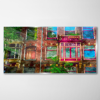Glasbild Die farbenfrohen Fassaden der Amsterdamer Mietshäuser