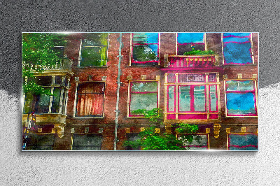 Glasbild Die farbenfrohen Fassaden der Amsterdamer Mietshäuser