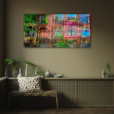 Glasbild Die farbenfrohen Fassaden der Amsterdamer Mietshäuser