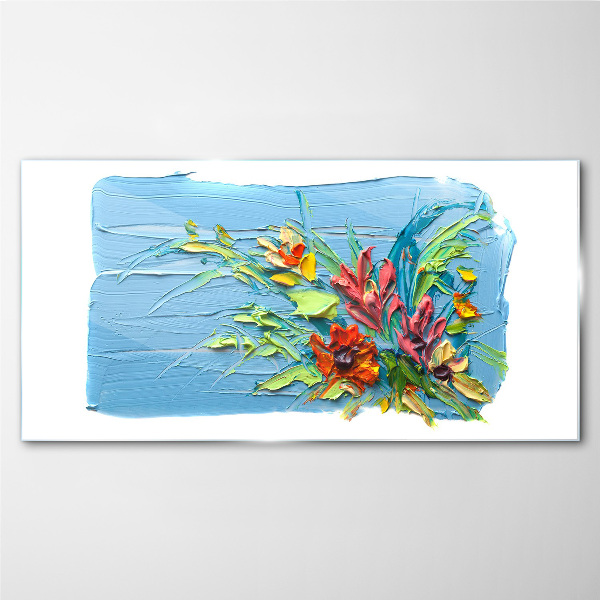 Foto auf glas Blumen auf blauem Hintergrund