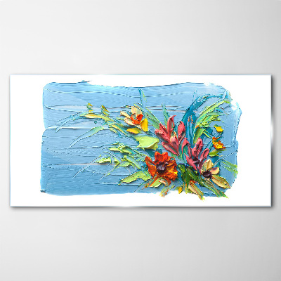 Foto auf glas Blumen auf blauem Hintergrund