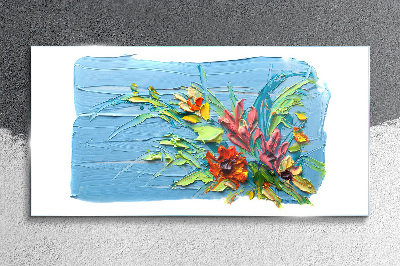 Foto auf glas Blumen auf blauem Hintergrund